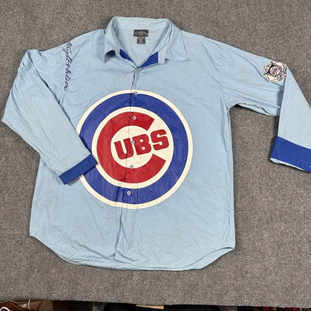 Chicago Cubs Shirt Mens XXL Wright & Ditson Button Down Blue MLB Baseball Patch